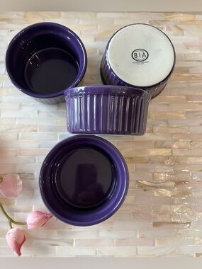 VTG 4-pc Plum Purple BIA Cordon Bleu Ribbed Ramekin Baking Cups Collectible